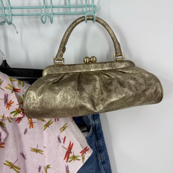 Antonio Melani vintage style W/a kiss-lock closure metallic  Gold mini Handbag